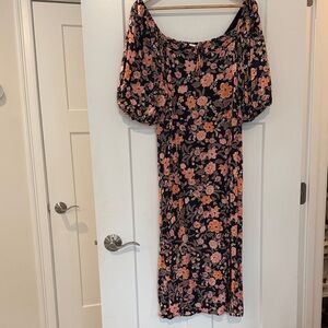 Old Navy Black Midi Dress with Pink and Orange Floral Print